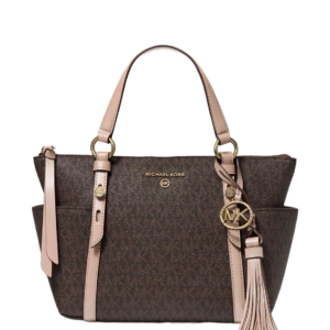 Sullivan Small Logo Top-Zip Tote Bag (Brown+Cream)
